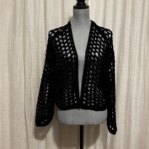 MIOU MUSE Black Open-Knit Cardigan Sweater